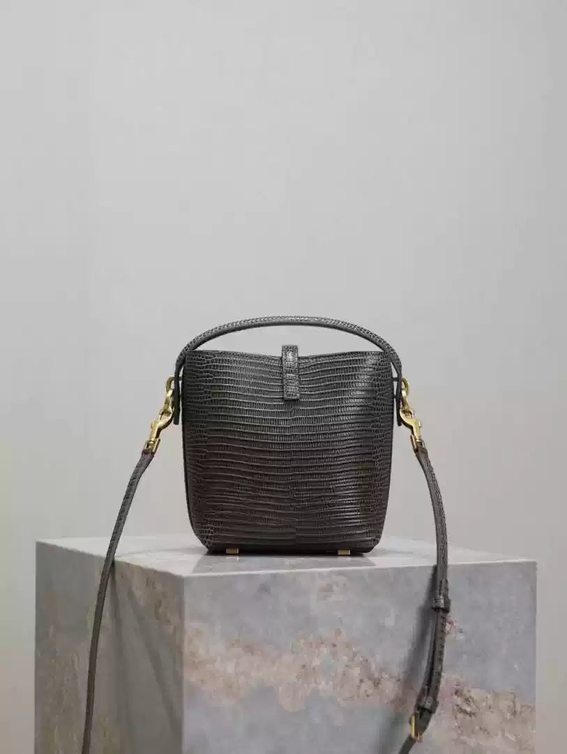 YSL 765870 LE 37 Mini in Dark Green Lambskin leather Lizard pattern