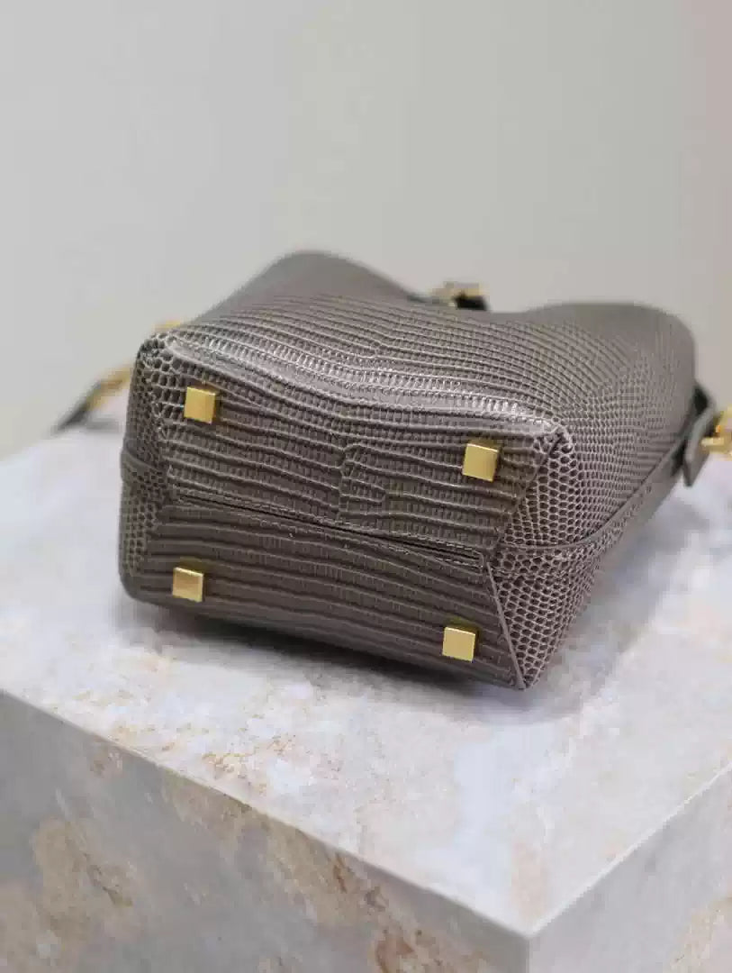 YSL 765870 LE 37 Mini in Dark Green Lambskin leather Lizard pattern