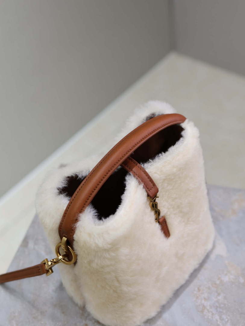 YSL 765870 LE 37 Mini in Lambswool leather Beige