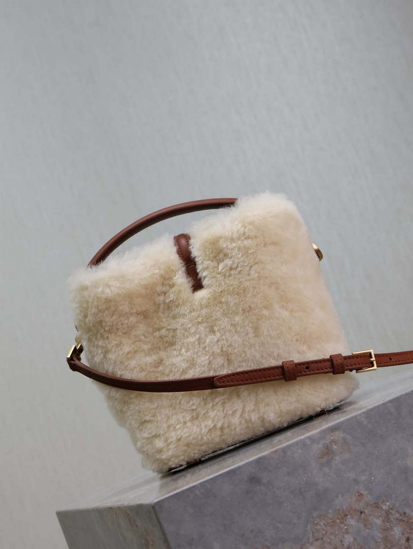 YSL 765870 LE 37 Mini in Lambswool leather Beige