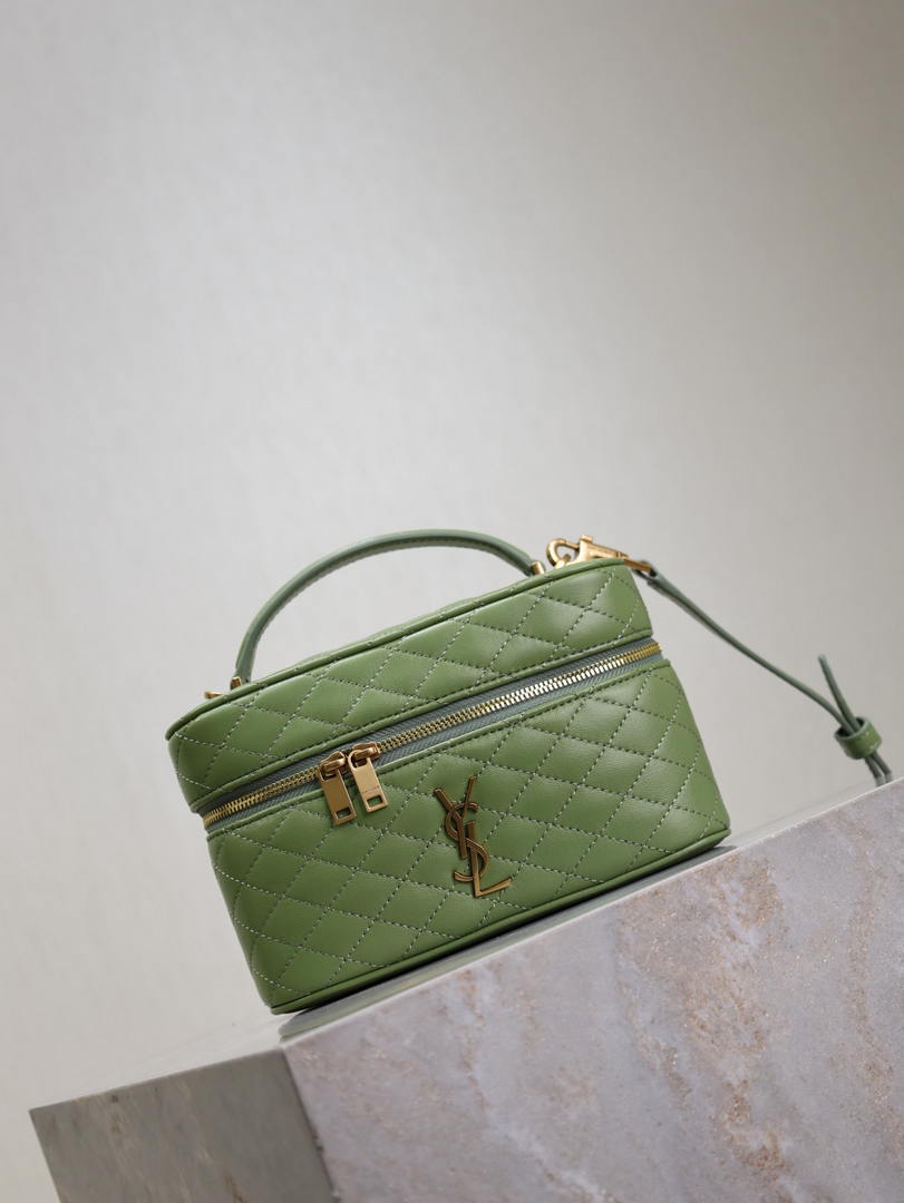 YSL 766731 GABY vanity bag in lambskin avocado Green