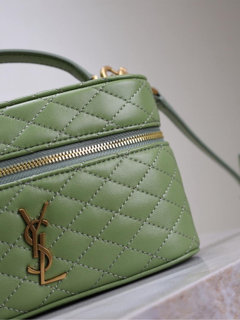 YSL 766731 GABY vanity bag in lambskin avocado Green