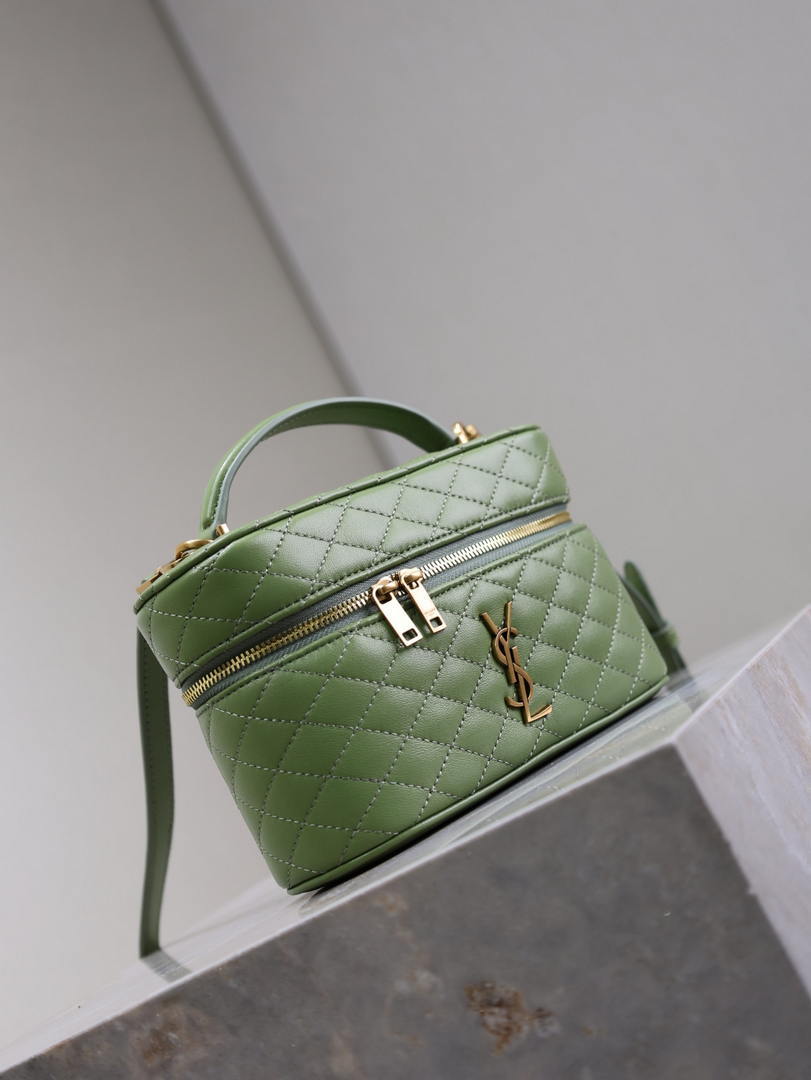 YSL 766731 GABY vanity bag in lambskin avocado Green