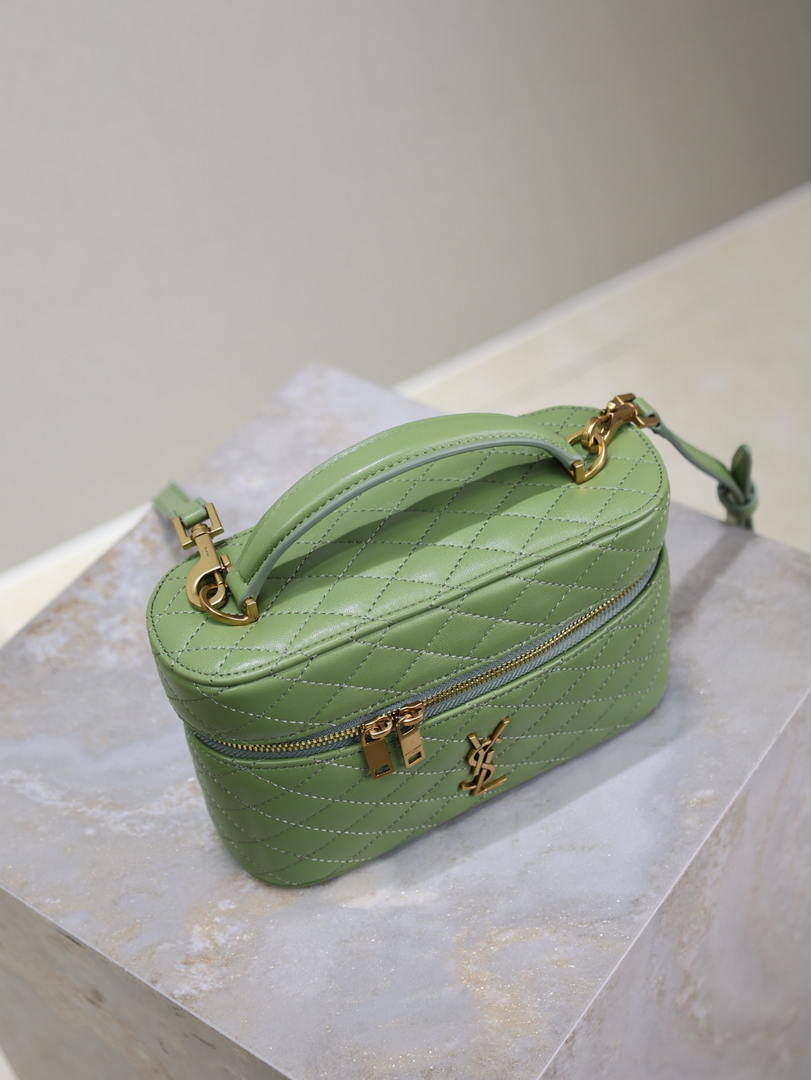 YSL 766731 GABY vanity bag in lambskin avocado Green