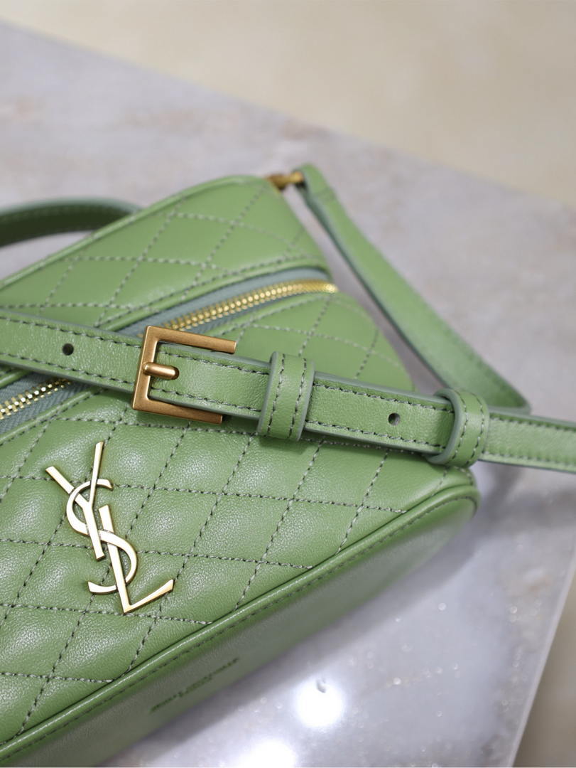 YSL 766731 GABY vanity bag in lambskin avocado Green