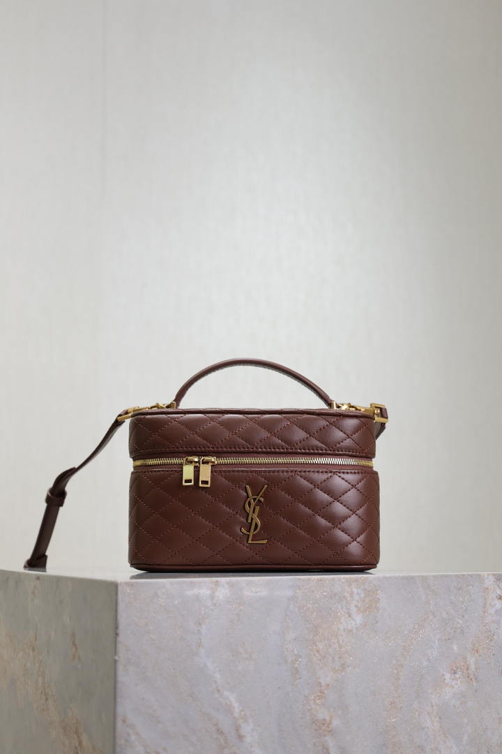YSL 766731 GABY vanity bag in lambskin coffee brown