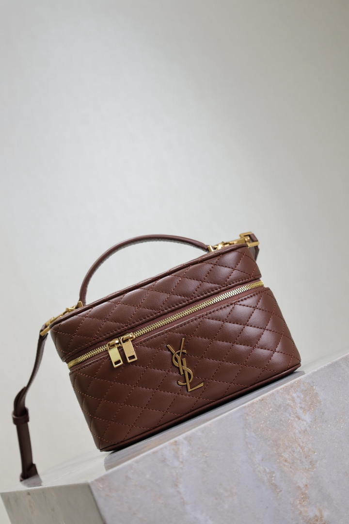 YSL 766731 GABY vanity bag in lambskin coffee brown
