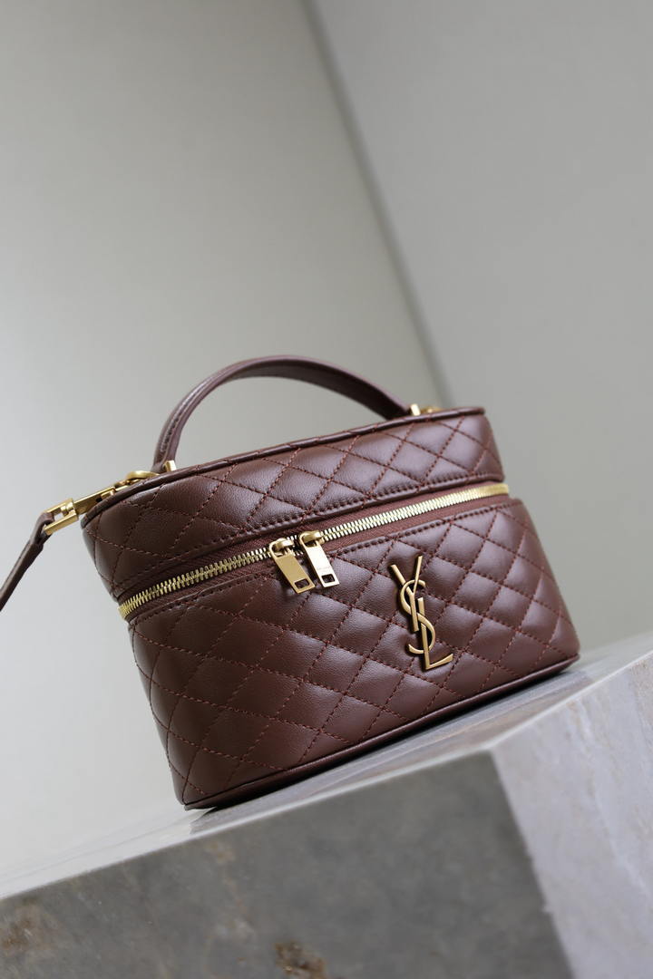 YSL 766731 GABY vanity bag in lambskin coffee brown
