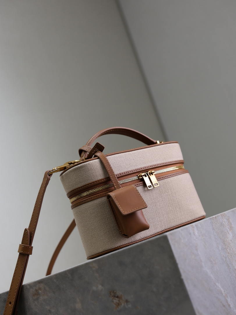 YSL 766731 GABY vanity bag in lambskin Earthy yellow cowhide paired with cotton and linen