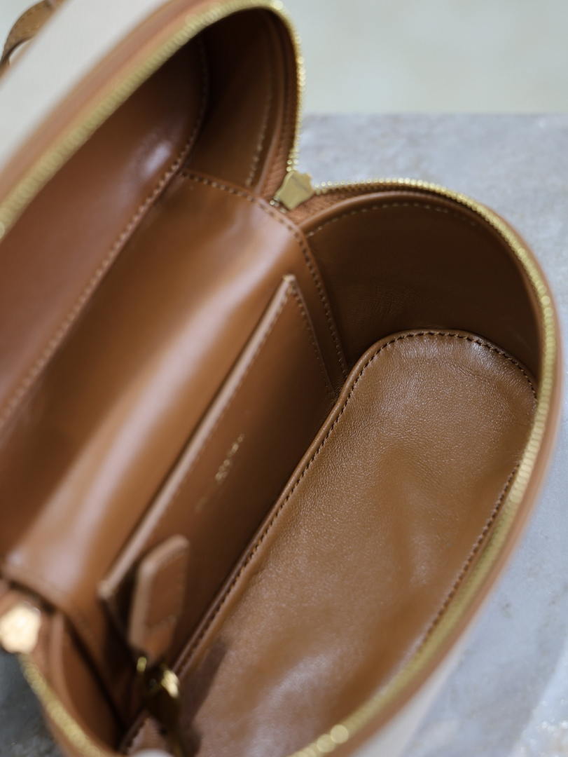 YSL 766731 GABY vanity bag in lambskin Earthy yellow cowhide paired with cotton and linen