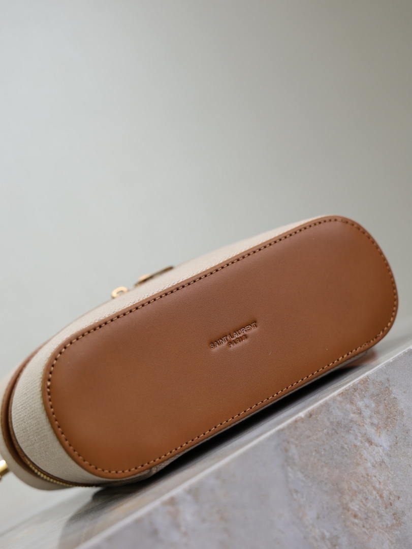 YSL 766731 GABY vanity bag in lambskin Earthy yellow cowhide paired with cotton and linen