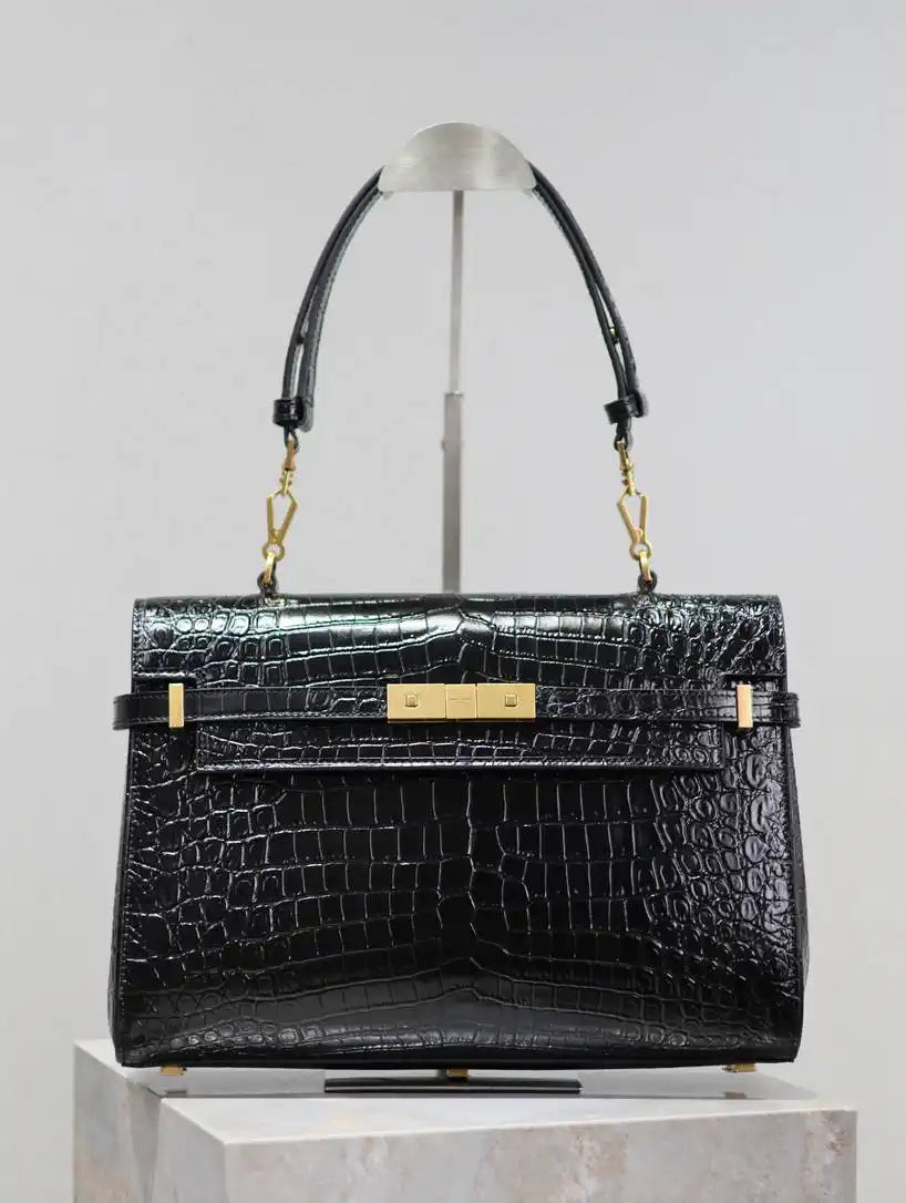 YSL 769512 Large MANHATTAN in BOX SAINT LAURENT Crocodile leather Black