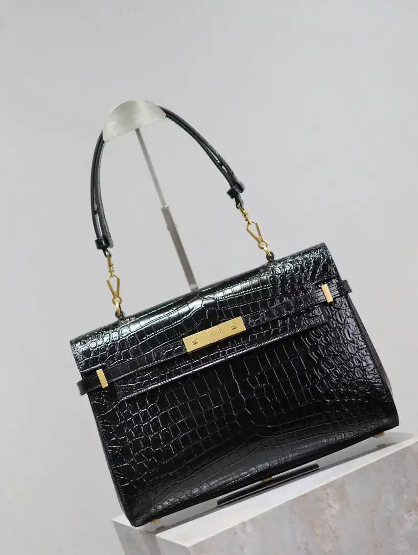 YSL 769512 Large MANHATTAN in BOX SAINT LAURENT Crocodile leather Black
