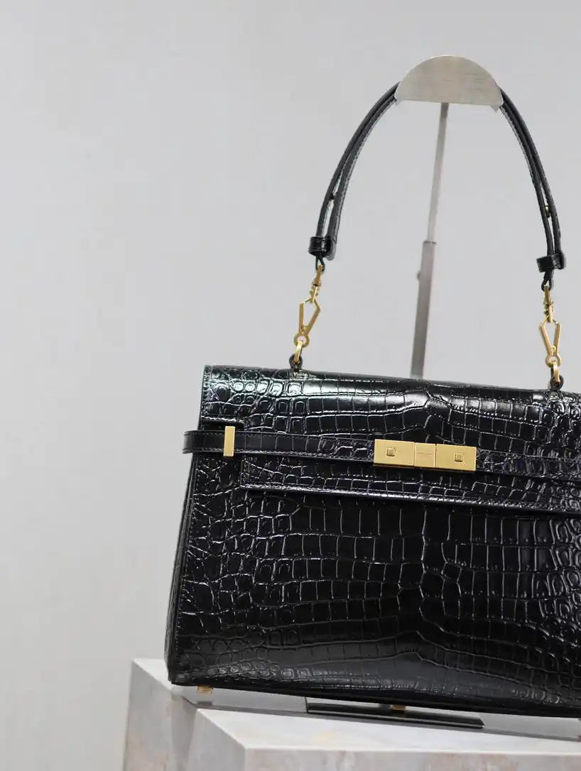 YSL 769512 Large MANHATTAN in BOX SAINT LAURENT Crocodile leather Black