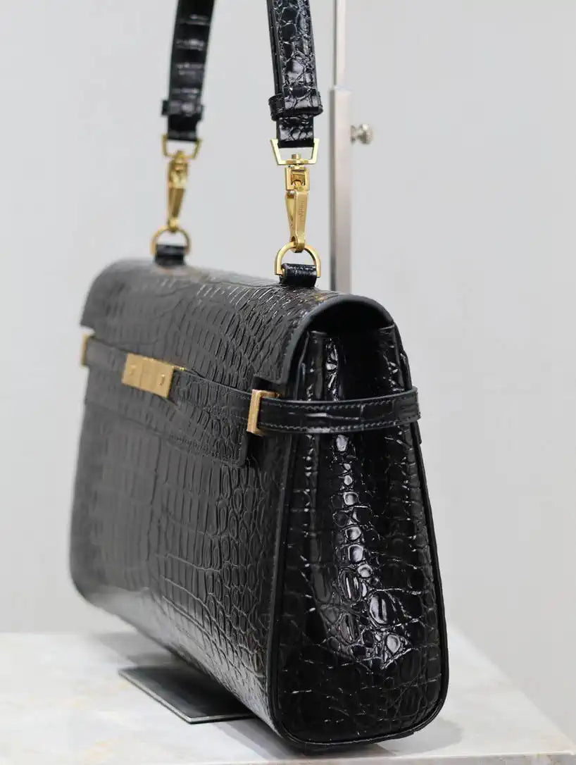 YSL 769512 Large MANHATTAN in BOX SAINT LAURENT Crocodile leather Black