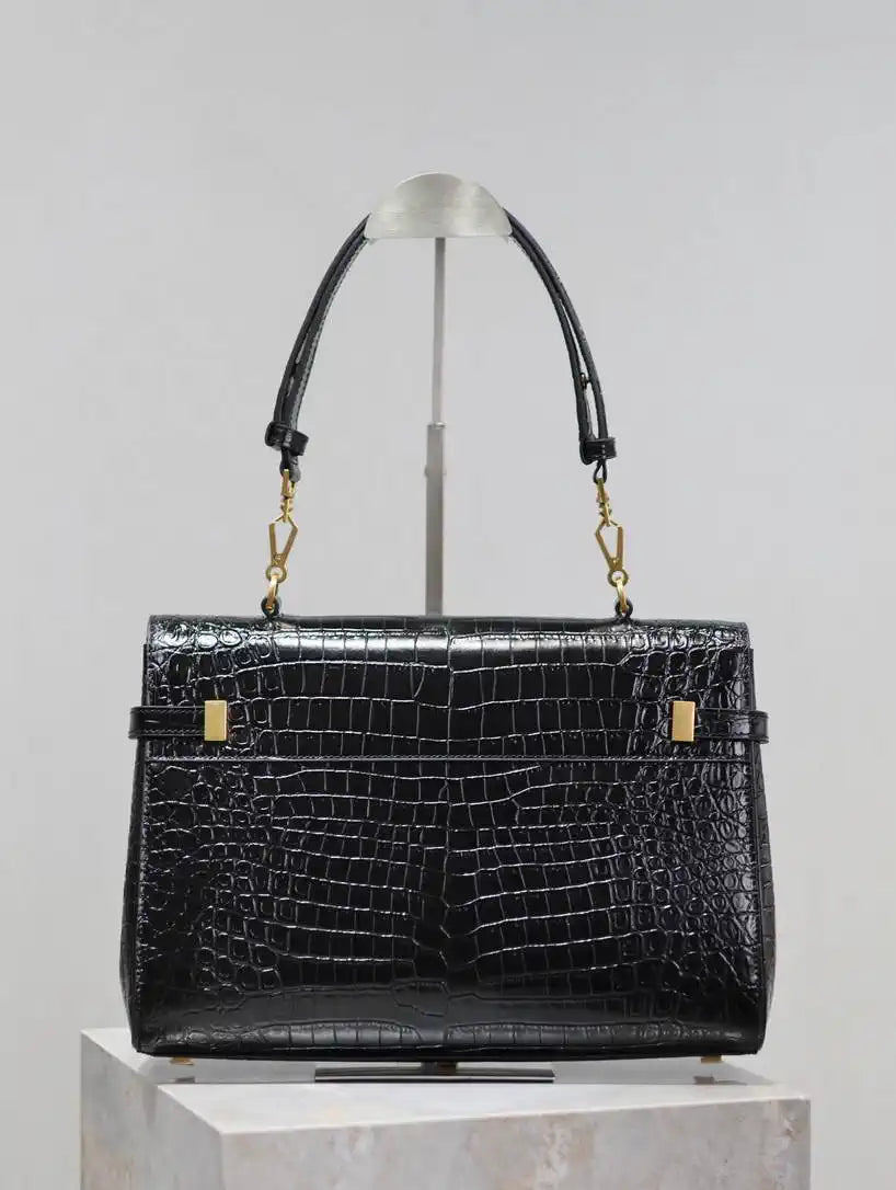 YSL 769512 Large MANHATTAN in BOX SAINT LAURENT Crocodile leather Black