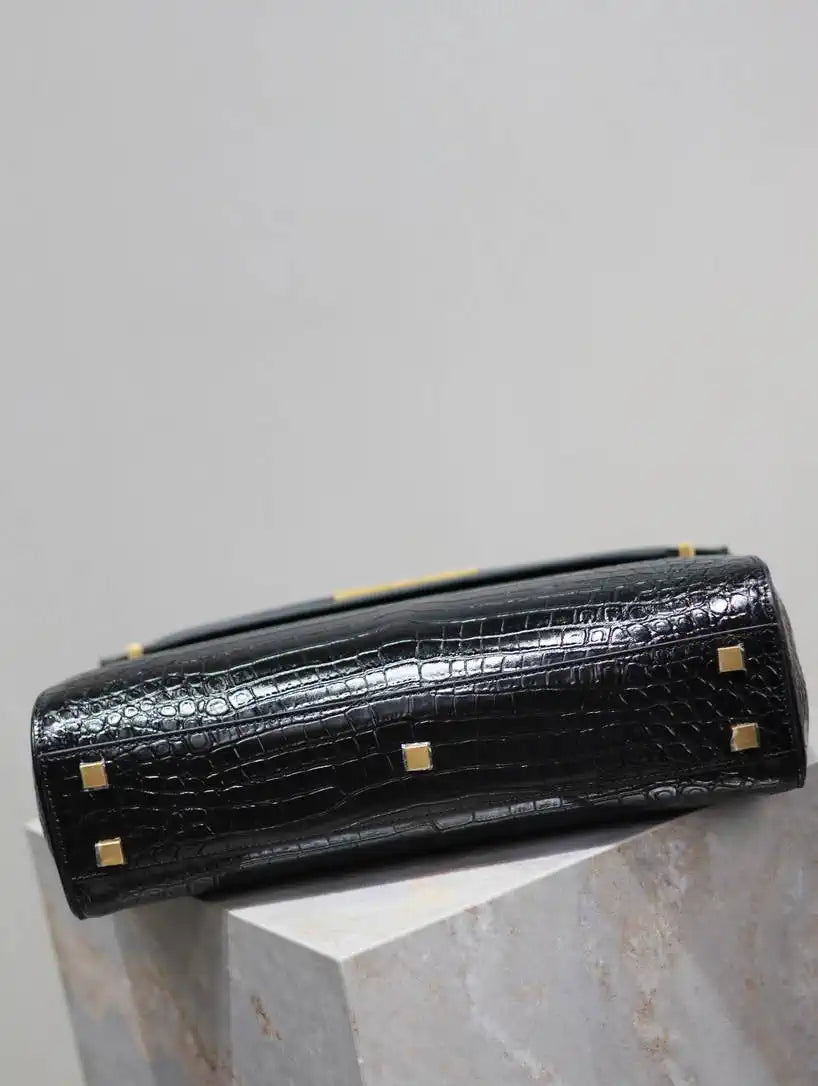YSL 769512 Large MANHATTAN in BOX SAINT LAURENT Crocodile leather Black
