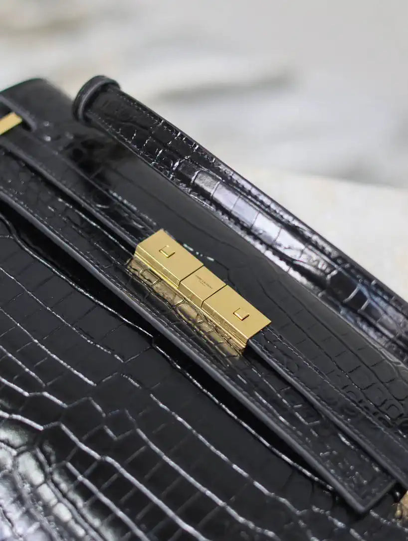 YSL 769512 Large MANHATTAN in BOX SAINT LAURENT Crocodile leather Black