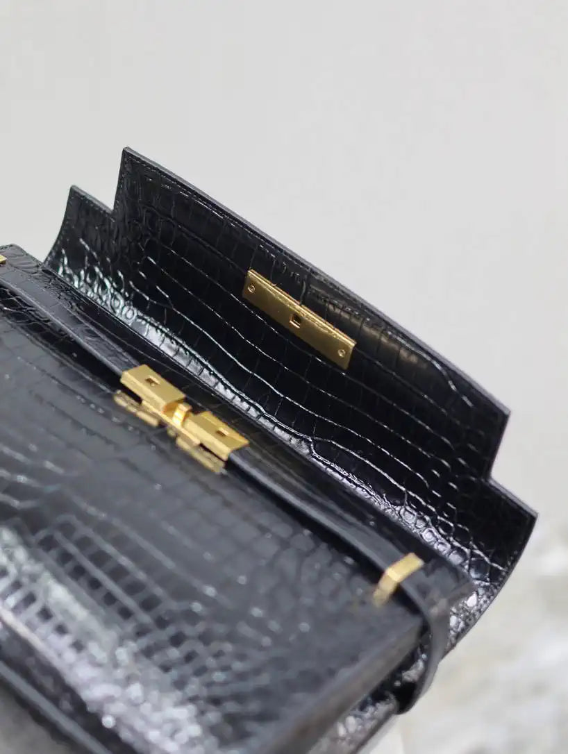 YSL 769512 Large MANHATTAN in BOX SAINT LAURENT Crocodile leather Black