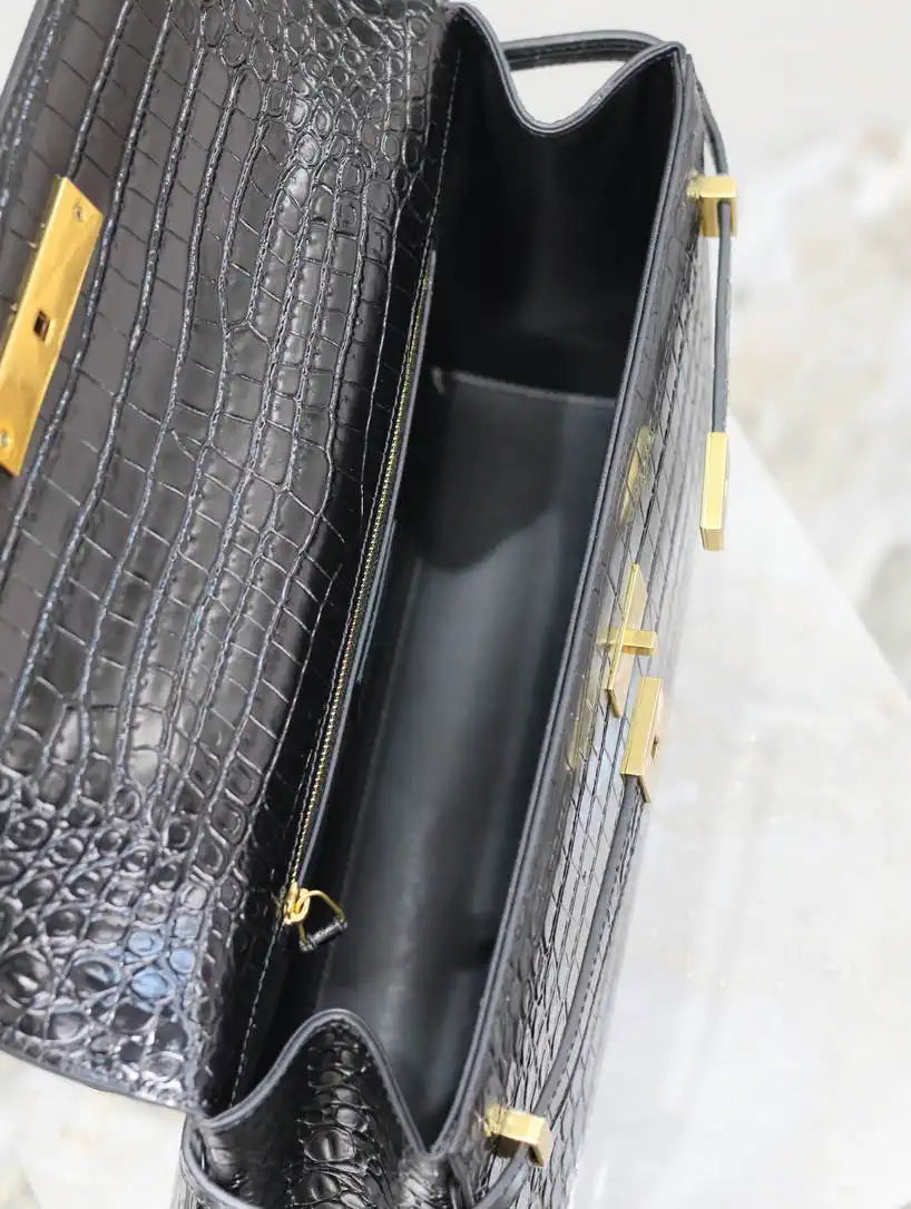YSL 769512 Large MANHATTAN in BOX SAINT LAURENT Crocodile leather Black