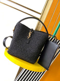 YSL 773991 LE 37 in woven raffia and vegetable-tanned leather Black