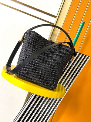YSL 773991 LE 37 in woven raffia and vegetable-tanned leather Black - Default Title - View 3