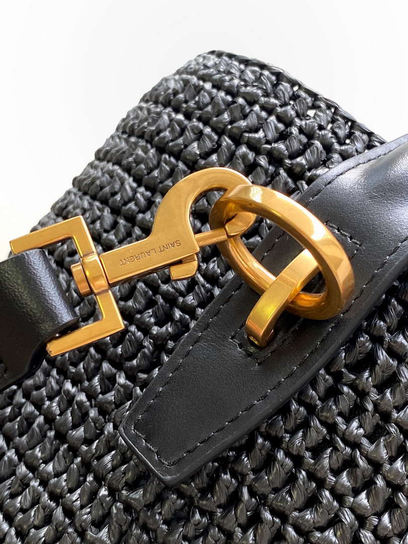 YSL 773991 LE 37 in woven raffia and vegetable-tanned leather Black - Default Title - View 6