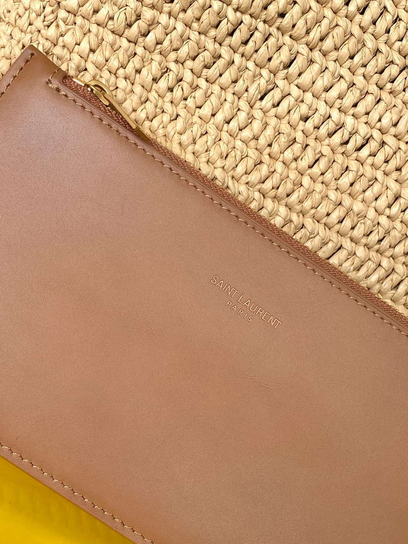 YSL 773991 LE 37 in woven raffia and vegetable-tanned leather Naturel