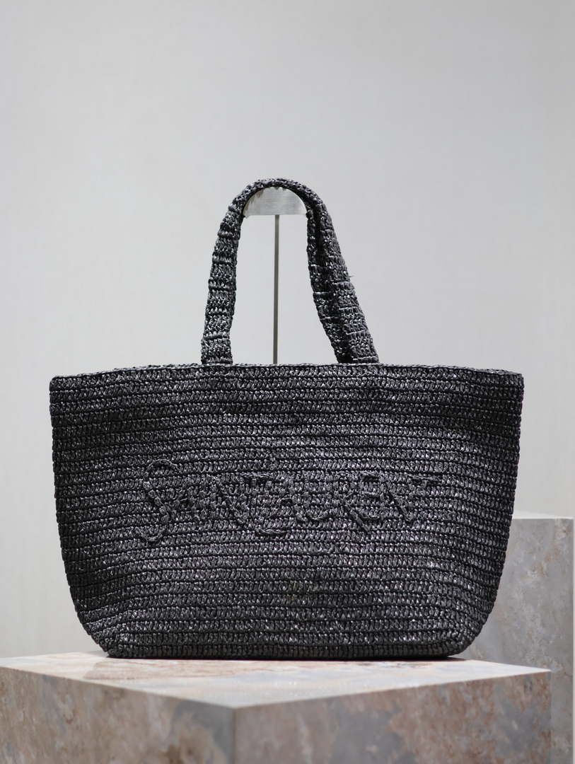 YSL 776763 Saint Laurent Tote  in Black Raffia - Default Title - View 1