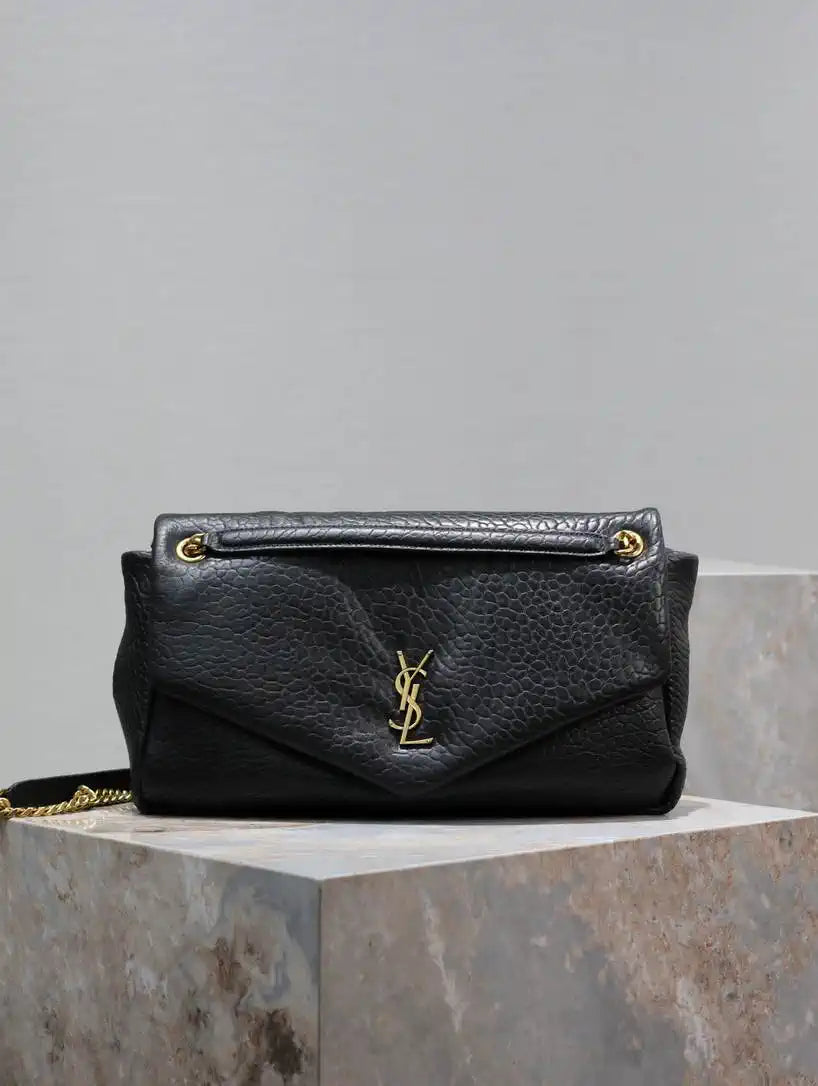 YSL 777399 Calypso large in grained lambskin Black