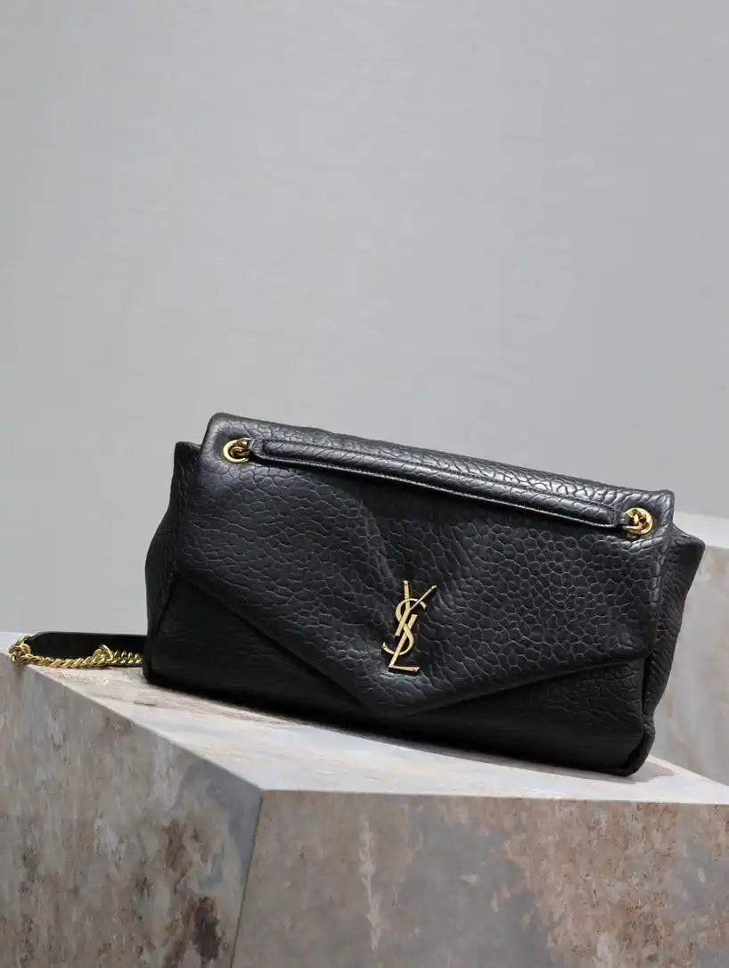 YSL 777399 Calypso large in grained lambskin Black