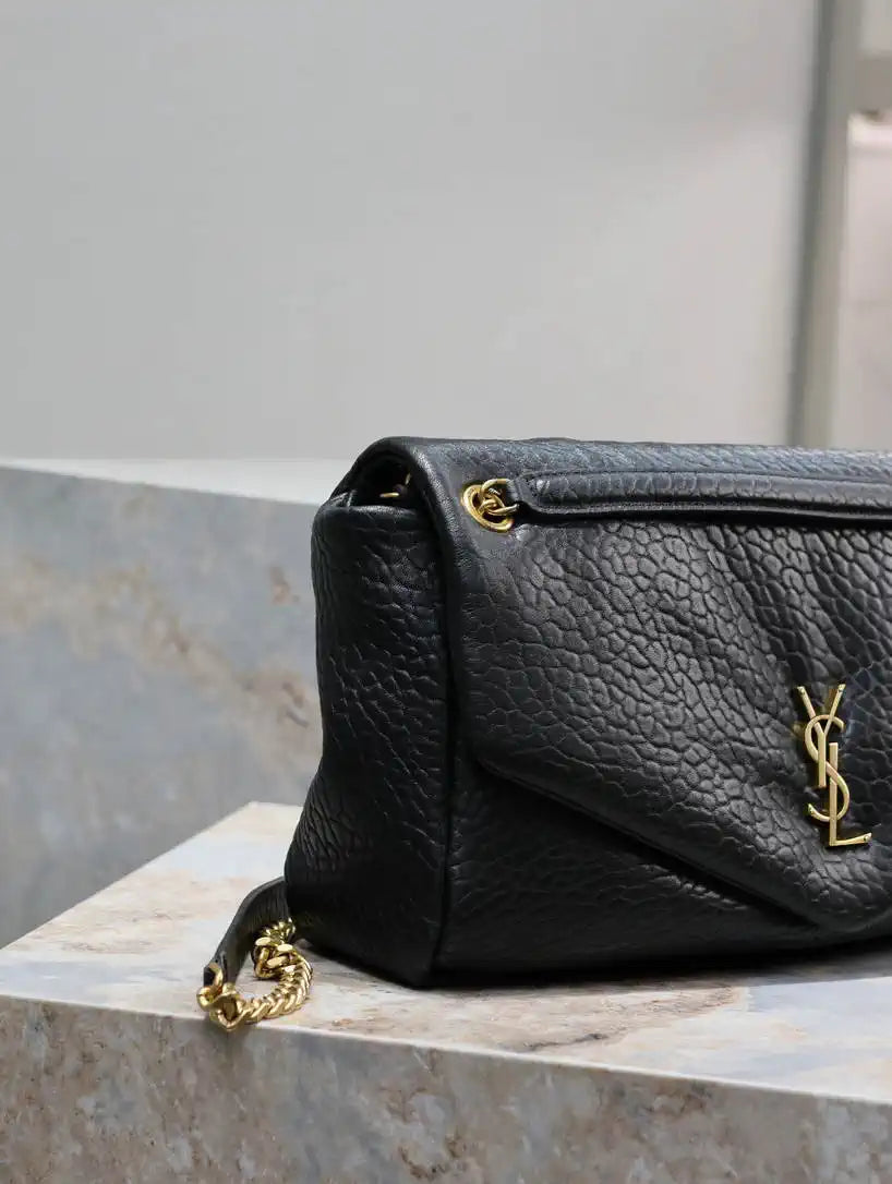 YSL 777399 Calypso large in grained lambskin Black
