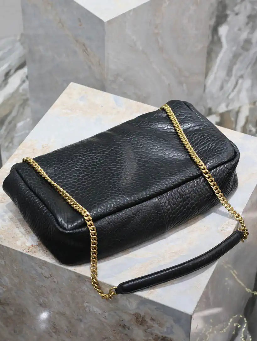 YSL 777399 Calypso large in grained lambskin Black