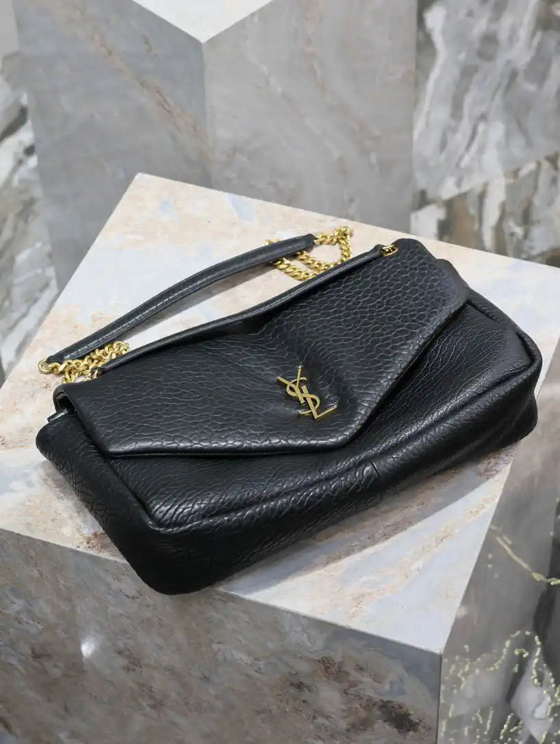 YSL 777399 Calypso large in grained lambskin Black