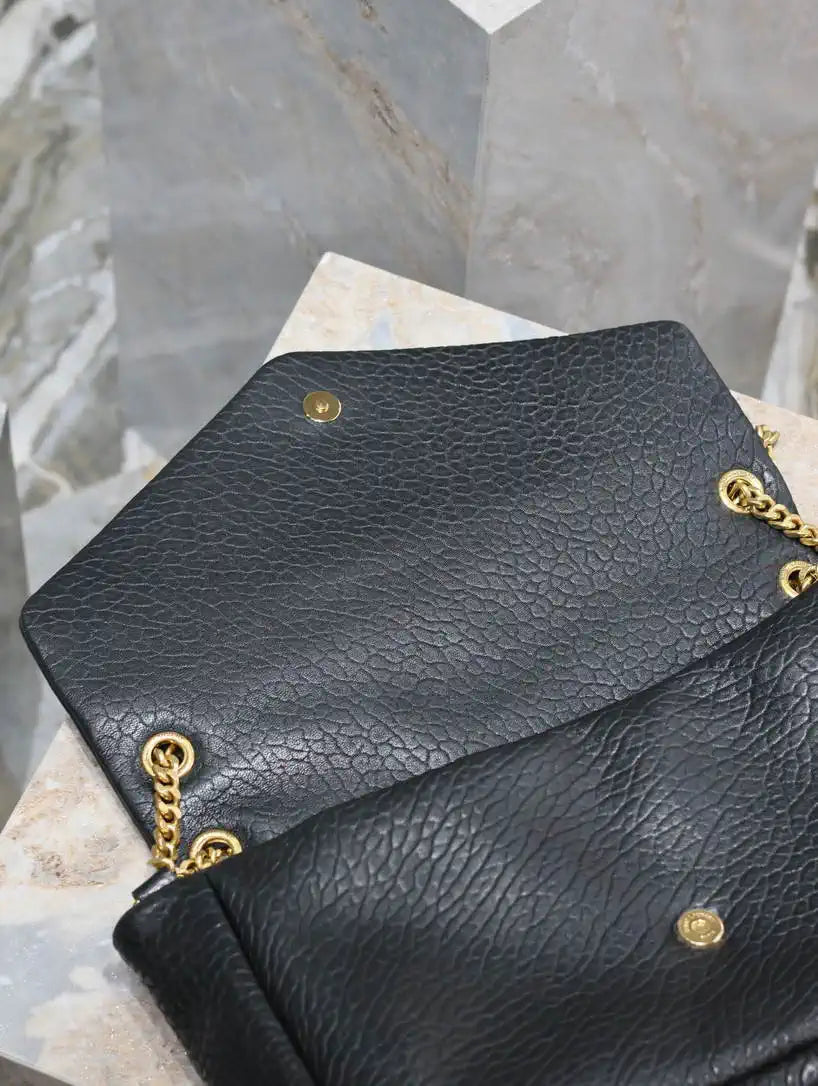 YSL 777399 Calypso large in grained lambskin Black