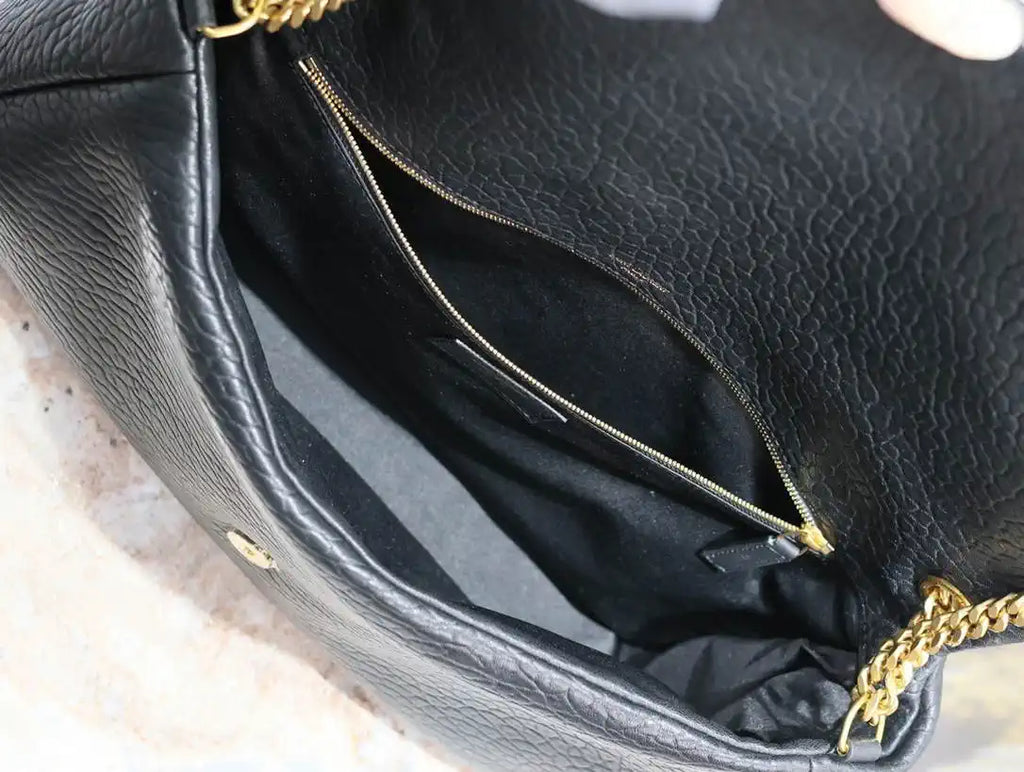 YSL 777399 Calypso large in grained lambskin Black