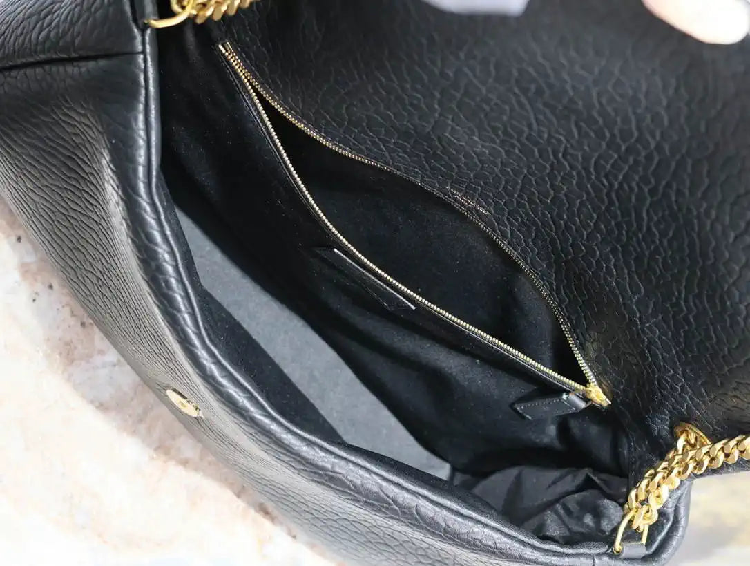 YSL 777399 Calypso large in grained lambskin Black
