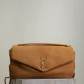 YSL 777399 Calypso large in grained lambskin Camel