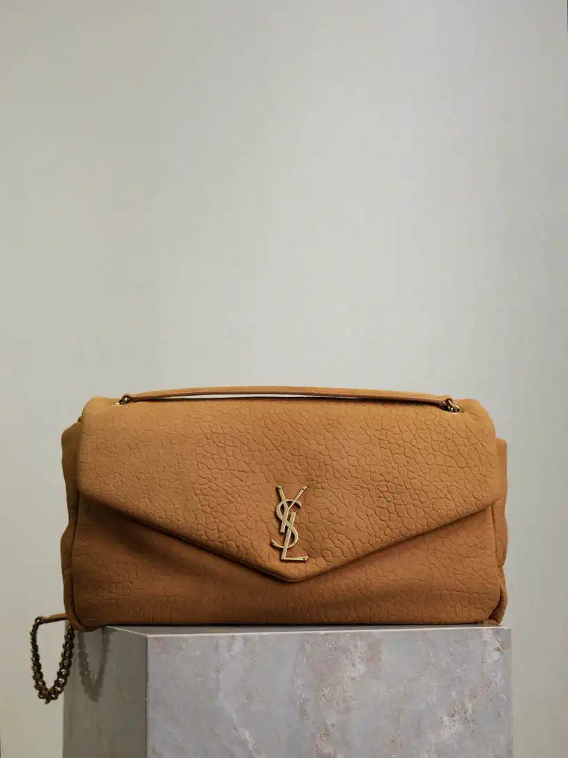 YSL 777399 Calypso large in grained lambskin Camel