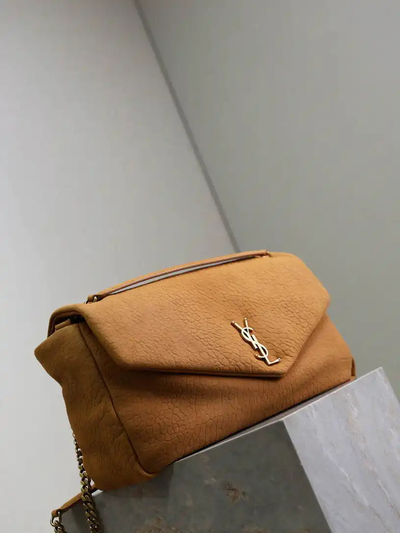 YSL 777399 Calypso large in grained lambskin Camel