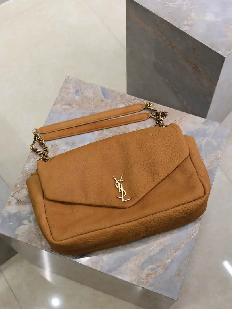 YSL 777399 Calypso large in grained lambskin Camel