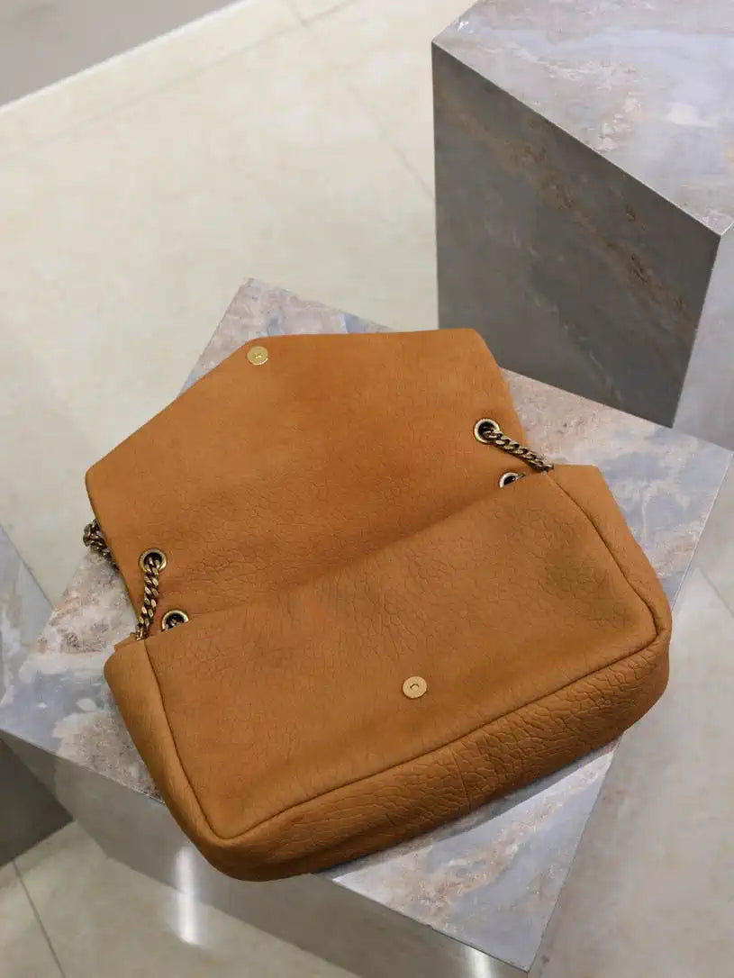 YSL 777399 Calypso large in grained lambskin Camel