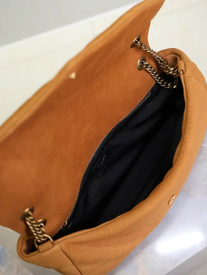 YSL 777399 Calypso large in grained lambskin Camel
