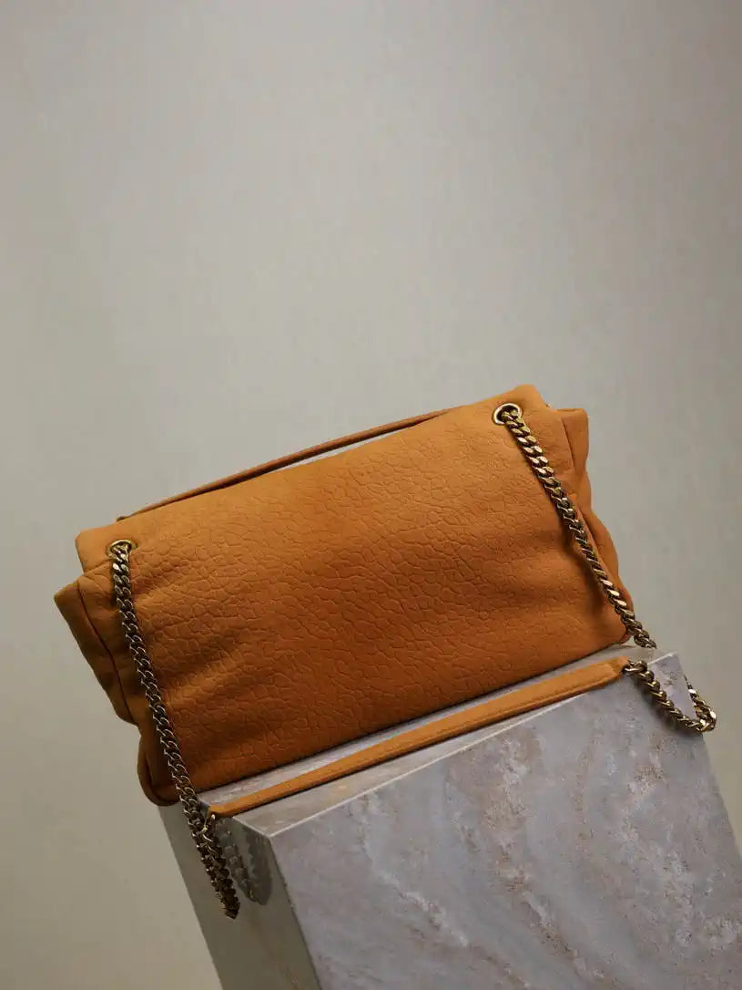 YSL 777399 Calypso large in grained lambskin Camel