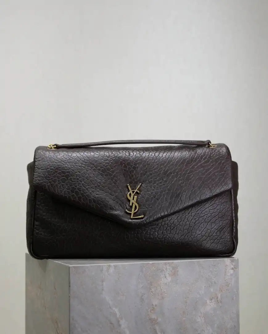 YSL 777399 Calypso large in grained lambskin Dark Brown