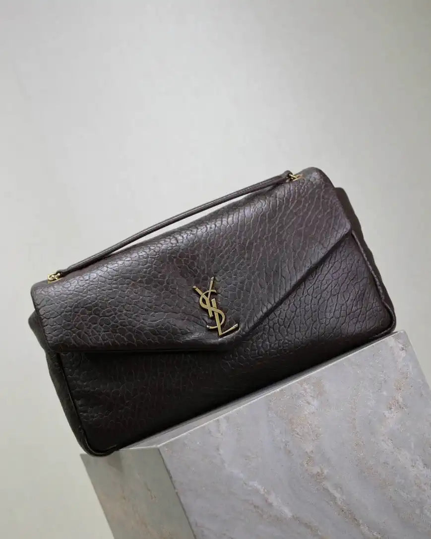 YSL 777399 Calypso large in grained lambskin Dark Brown
