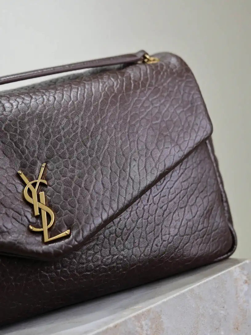 YSL 777399 Calypso large in grained lambskin Dark Brown