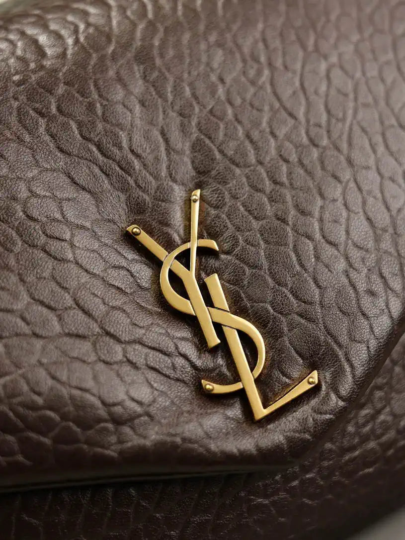 YSL 777399 Calypso large in grained lambskin Dark Brown
