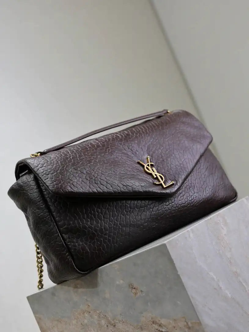 YSL 777399 Calypso large in grained lambskin Dark Brown
