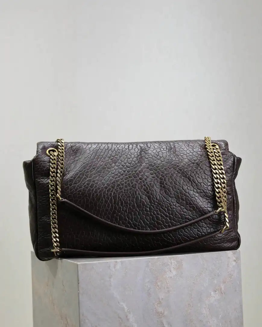 YSL 777399 Calypso large in grained lambskin Dark Brown